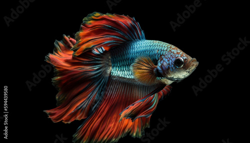 Fiery Siamese fighting fish swims in water generated by AI