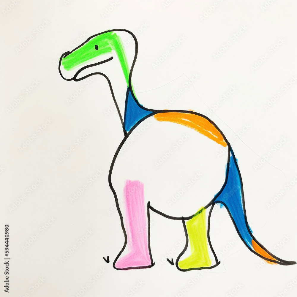 Obraz premium Dinosaur Children's Crayon Drawing Colorful Kindergarten Kids Juvenile Surreal Weird Creative Generative AI