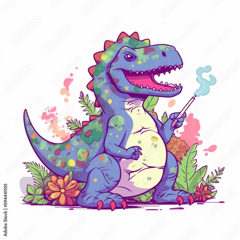 Fototapeta premium Purple Dinosaur Smoking Vaping White Background Generative AI
