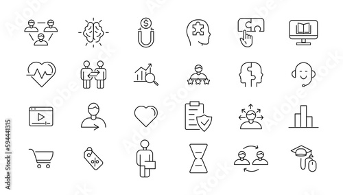  Digital marketing icons set. Content, search, marketing, ecommerce, seo, electronic devices, internet, analysis, social and more line icon.