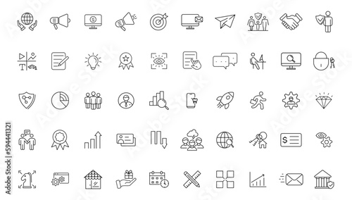 Digital marketing icons set. Content, search, marketing, ecommerce, seo, electronic devices, internet, analysis, social and more line icon.