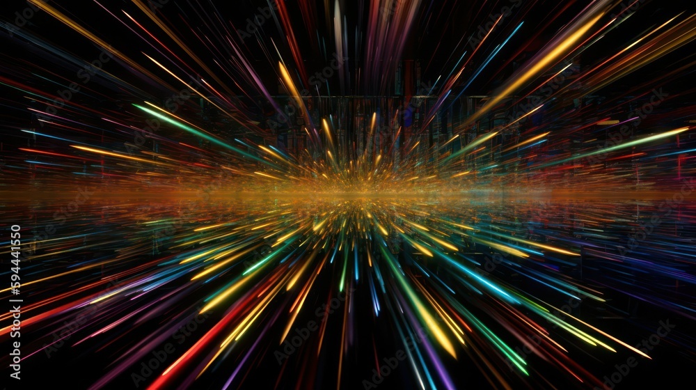 abstract dark background of light with stripes of multicolored rays moving from the center. Generative AI abstract dark background of light with stripes of multicolored rays moving from the center. Generative AI