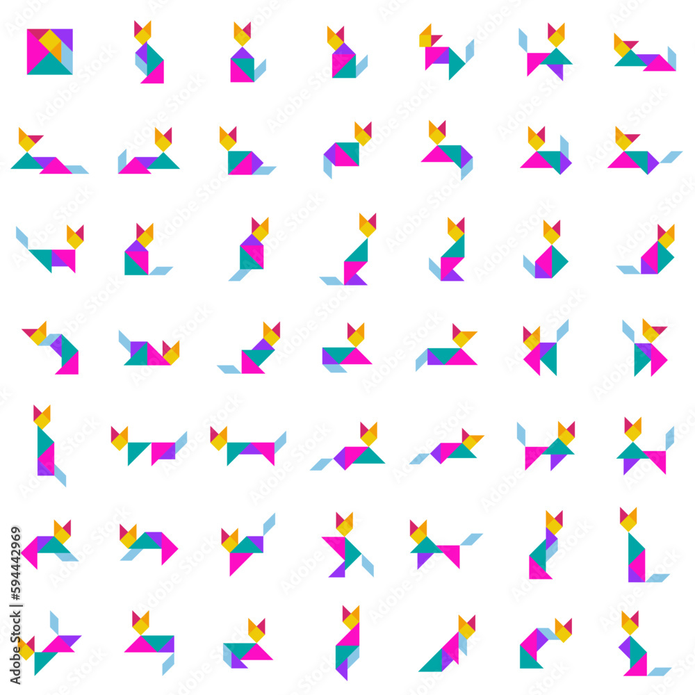Tangram puzzle game for kids. Set of tangram cats. Tangram puzzle game for kids. Set of tangram cats.
