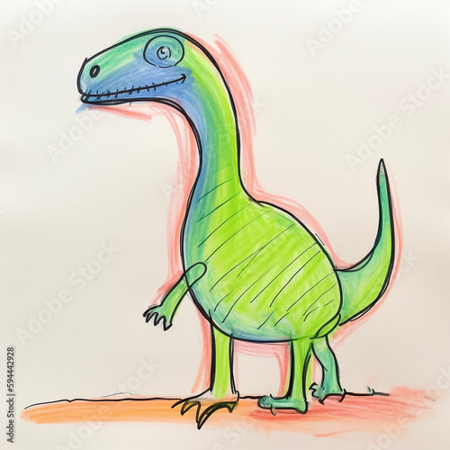 Dinosaur Children s Crayon Drawing Colorful Kindergarten Kids Juvenile Surreal Weird Creative Generative AI