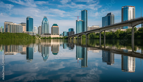 Urban skyline reflection brings architecture to life generated by AI