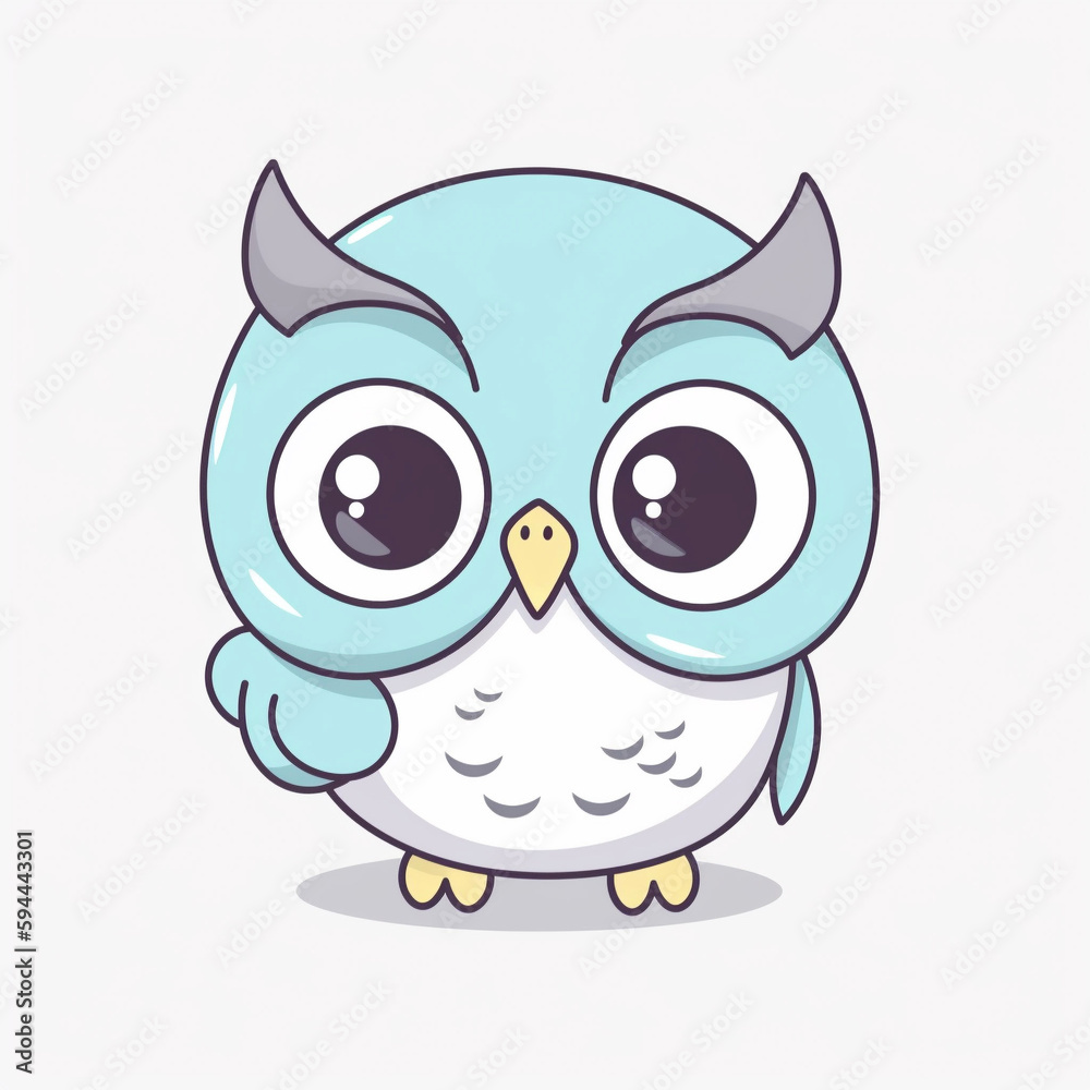 Fototapeta premium Cute Baby Owl on White Icon Vector Generative AI