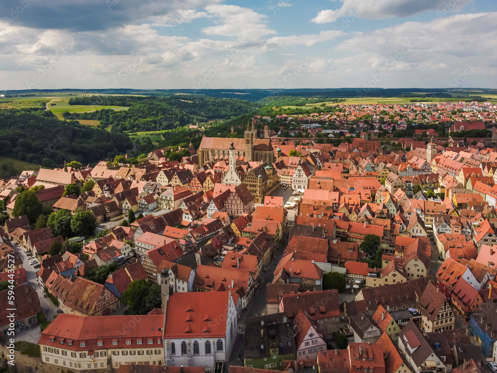 Rothenburg Tauber Aerial view, Bavaria, Bayern. Germany by drone.