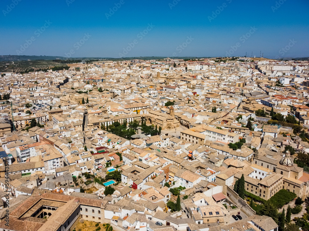 Aerial vIew by drone. Summer. Ubeda, province Jaen in Andalucia Spain Aerial vIew by drone. Summer. Ubeda, province Jaen in Andalucia Spain