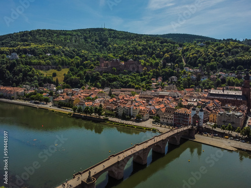 Aerial view by drone Heidelberg Baden-Wurtemberg Bridge Neckar Germany photo