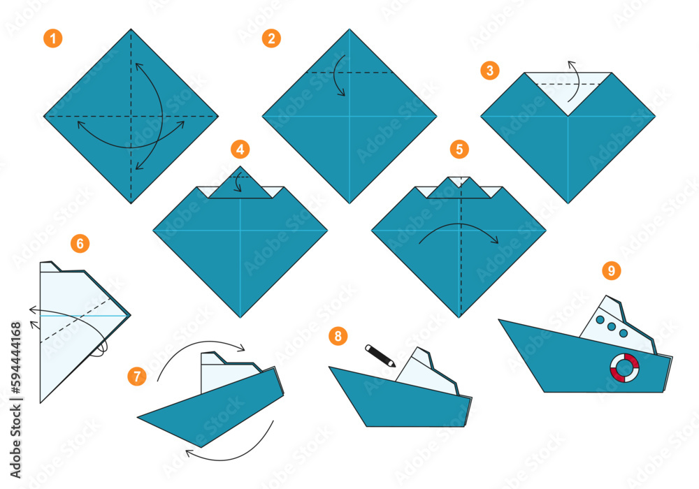 Origami tutorial for kids. Origami cute ship.