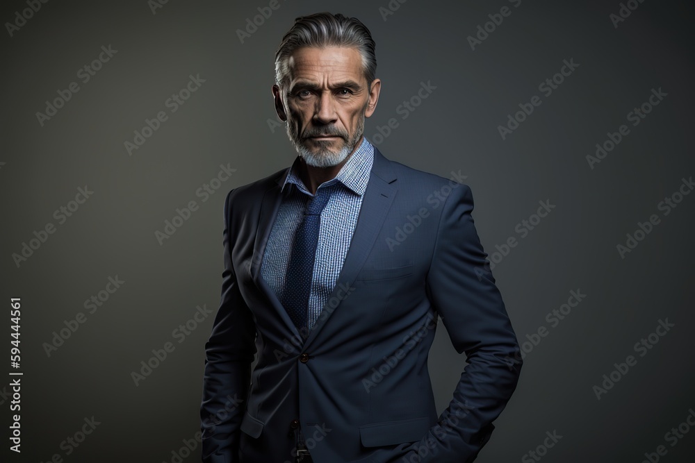 Fototapeta premium Muscular and attractive mature man posing in studio, isolated. Ai generated.