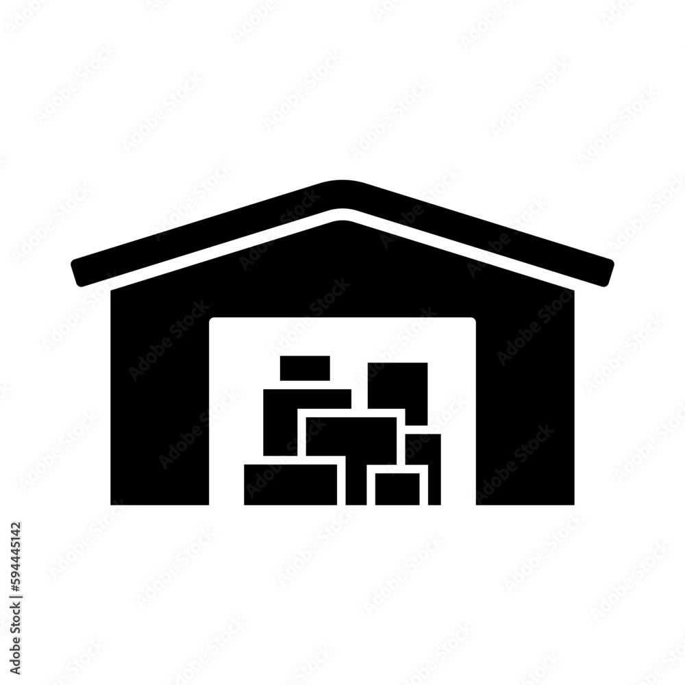 Warehouse goods icon. Black silhouette. Front view. Vector simple flat graphic illustration. Isolated object on a white background. Isolate. Warehouse goods icon. Black silhouette. Front view. Vector simple flat graphic illustration. Isolated object on a white background. Isolate.