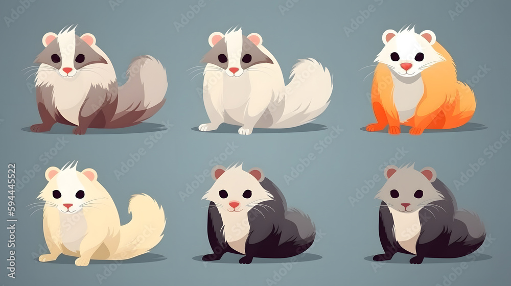 Ferret Frenzy: Funny Cute Ferrets in Flat Design, AI Generative Ferret Frenzy: Funny Cute Ferrets in Flat Design, AI Generative