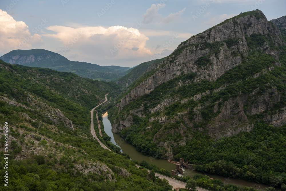 Horizontal panorama of the  river canyon.