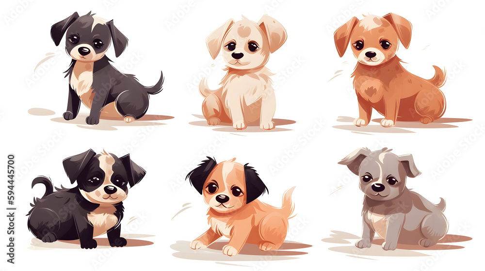 Playful Paws: Embark on a Whimsical Journey with Funny Cute Puppies in Flat Design, AI Generative Playful Paws: Embark on a Whimsical Journey with Funny Cute Puppies in Flat Design, AI Generative