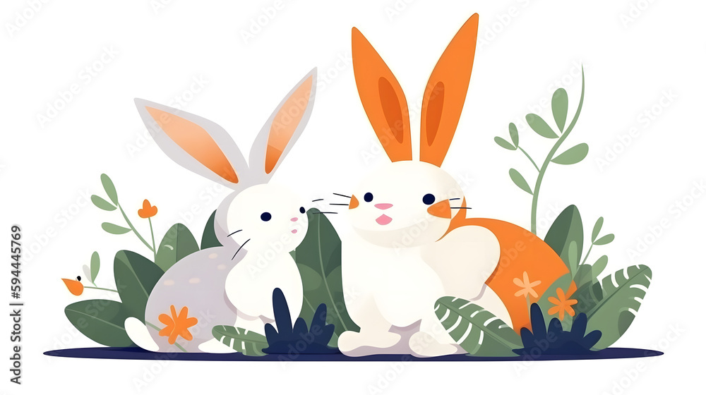 Hare-Raising Cuteness: Funny Cute Rabbits in Flat Design, AI Generative Hare-Raising Cuteness: Funny Cute Rabbits in Flat Design, AI Generative