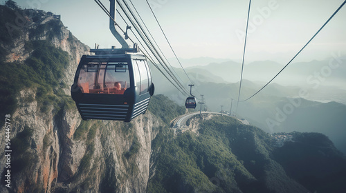 Cable car or gondola to mountain peak. Generative Ai