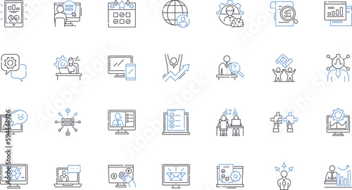 Employment and engagement line icons collection. Motivation, Productivity, Incentives, Collaboration, Satisfaction, Loyalty, Commitment vector and linear illustration. Training,Communication