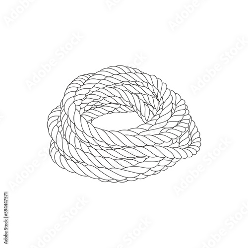 Rope Knots Borders Black Thin Line art Design Element. Vector illustration of Rope Knot