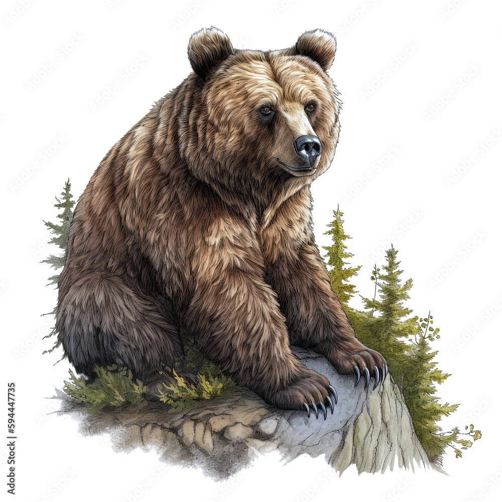 Fototapeta premium Woodland Bear Clipart Illustration in Whimsical Forest Setting, Perfect for Children's Designs, Greeting Cards, and Invitations - Generative AI