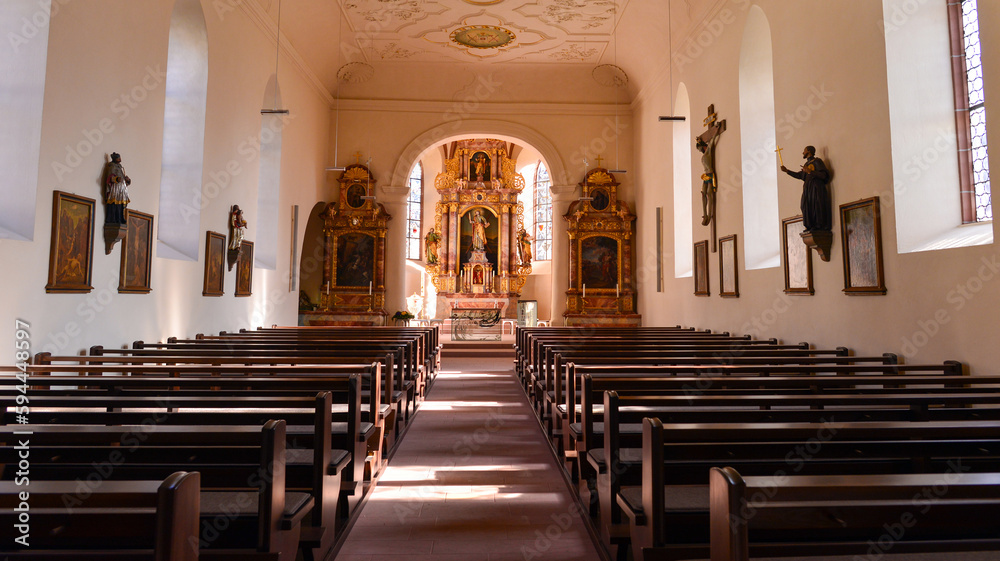 Innenansicht St. Andreas Kirche in Hecklingen-Kenzingen, Landkreis Emmendingen, Baden Württemberg