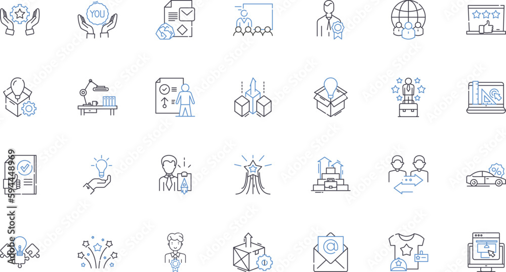 Outreach and connection line icons collection. ommunity, Nerking, Relationship, Collaboration, Partnership, Engagement, Interaction vector and linear illustration. Outreach, Communication, Association