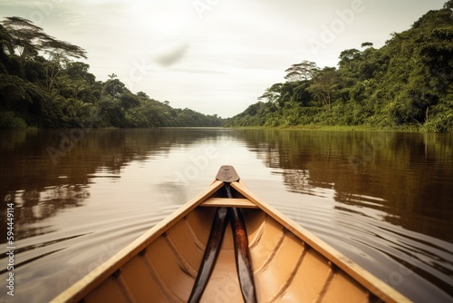 Canoe trip in the amazon river. Close up shot. Generative AI