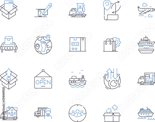 Stock management line icons collection. Inventory, Supply, Demand, Procurement, Logistics, Allocation, Replenishment vector and linear illustration. Tracking,Forecasting,Warehousing outline signs set