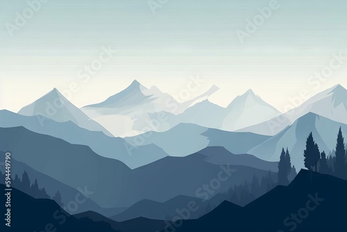 Distant Mountain Peaks Painting, AI Generated © ArquitecAi