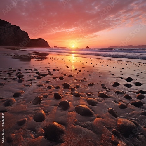 La playa al atardecer es un momento mágico del día. Esta fotografía captura la belleza del sol que se hunde en el horizonte, iluminando el cielo con tonos cálidos y vibrantes.