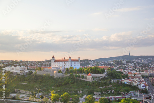 Photography Beautiful view of the Bratislava castle on the banks of the Danube in the old to