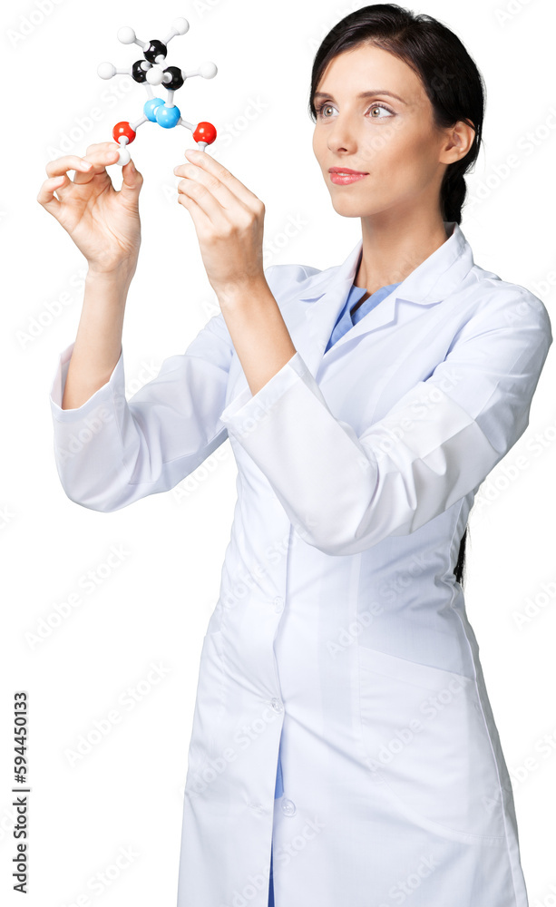 Female Scientist Holding a Molecular Structure Female Scientist Holding a Molecular Structure
