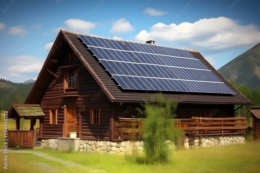 Braunes Haus mit Solarenergie