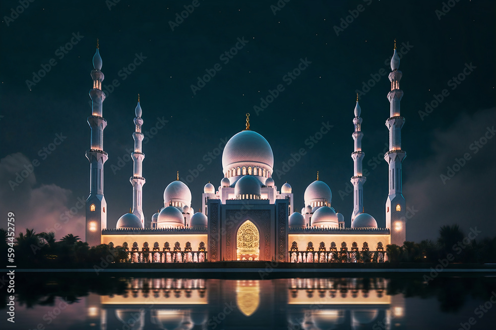 Ramadan poster with a photo of beautiful lantern decoration. Islamic greetings Ramadan Kareem card design background with beautiful gold. - obrazy, fototapety, plakaty 