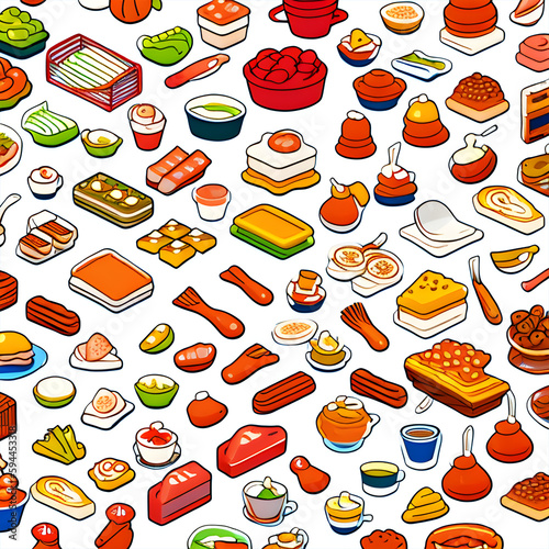 Isometric Food Icons. Isometric Icons. Outline Style. Transparent Background. Content for Graphic Design- (AI) photo