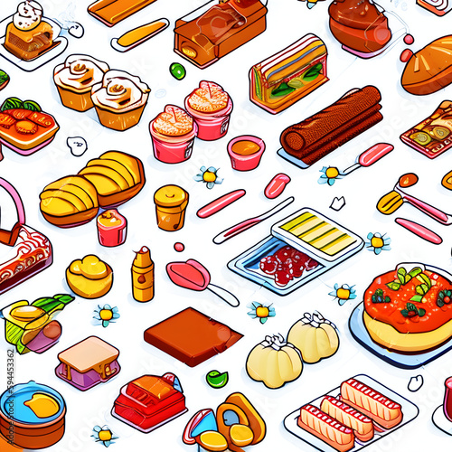 Isometric Food Icons. Isometric Icons. Outline Style. Transparent Background. Content for Graphic Design- (AI) photo