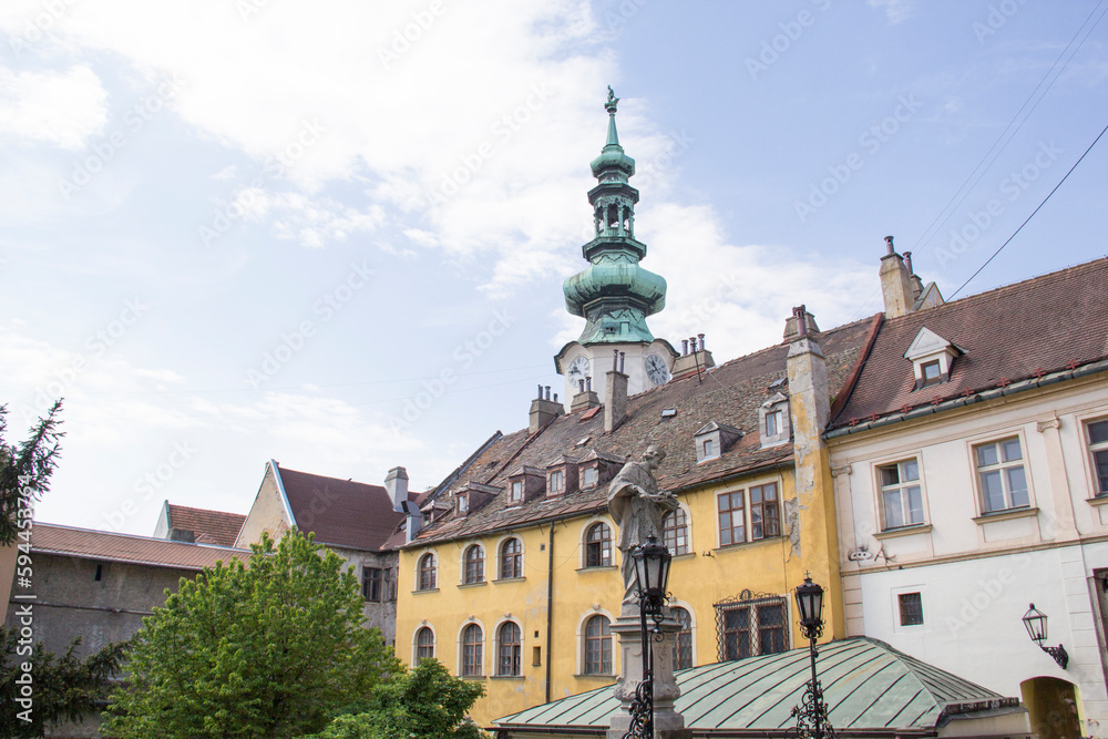 Fototapeta premium Beautiful view of the streets and buildings in the old town of Bratislava, Slovakia on a sunny summer day