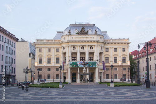 Beautiful view of the Opera Theatre in the old town of Bratislava, Slovakia on a sunny summer day