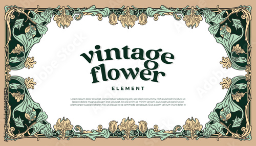 Vintage flower frame border with javanese vibes art nouveau style illustration