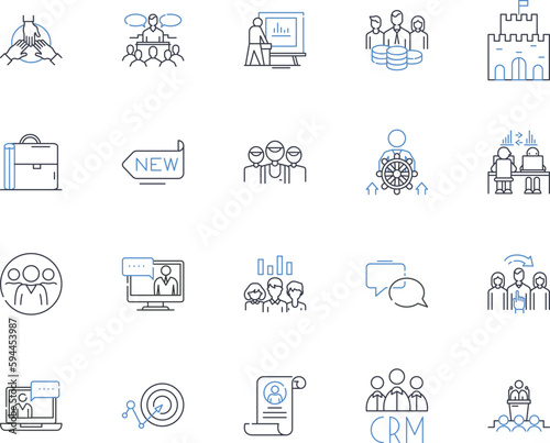 Customer group line icons collection. Millennial, Gen Z, Baby boomers, Generation X, Parents, Homeowners, Renters vector and linear illustration. Students,Professionals,Travelers outline signs set