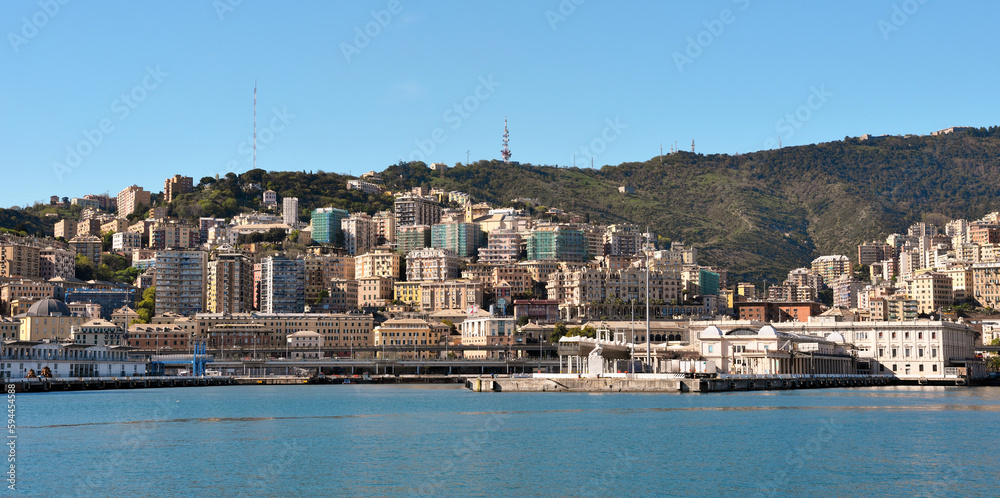 urban and coastal panorama of the port Genoa Italy