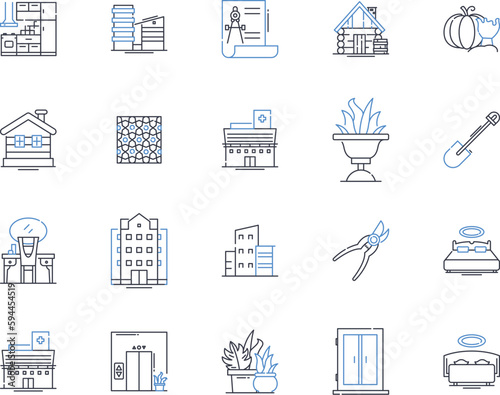 Healthcare facility line icons collection. Hospital, Clinic, Emergency, Surgery, Pharmacy, Laboratory, Radiology vector and linear illustration. Cardiology,Pediatrics,Obstetrics outline signs set