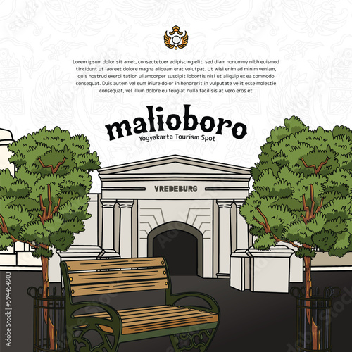 Indonesian tourism Malioboro Street Yogyakarta with Fort Vredeburg Museum design illustration photo