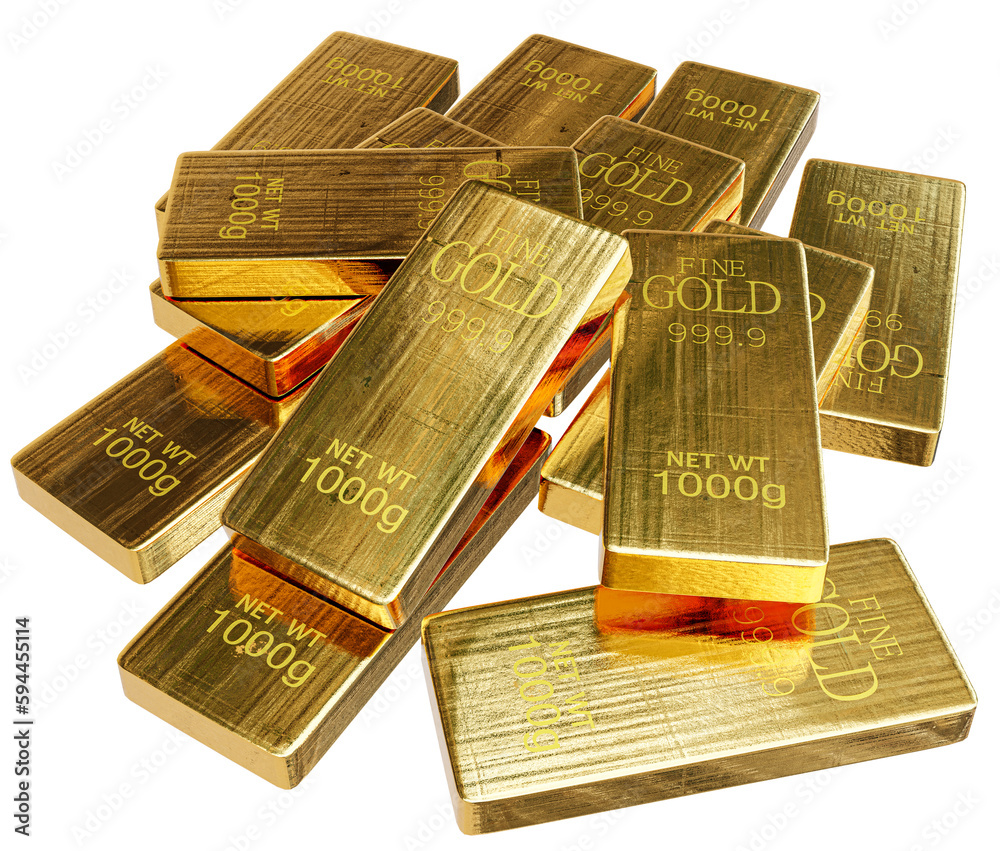 Realcolored gold bars on top of each other, 999 carat gold bars