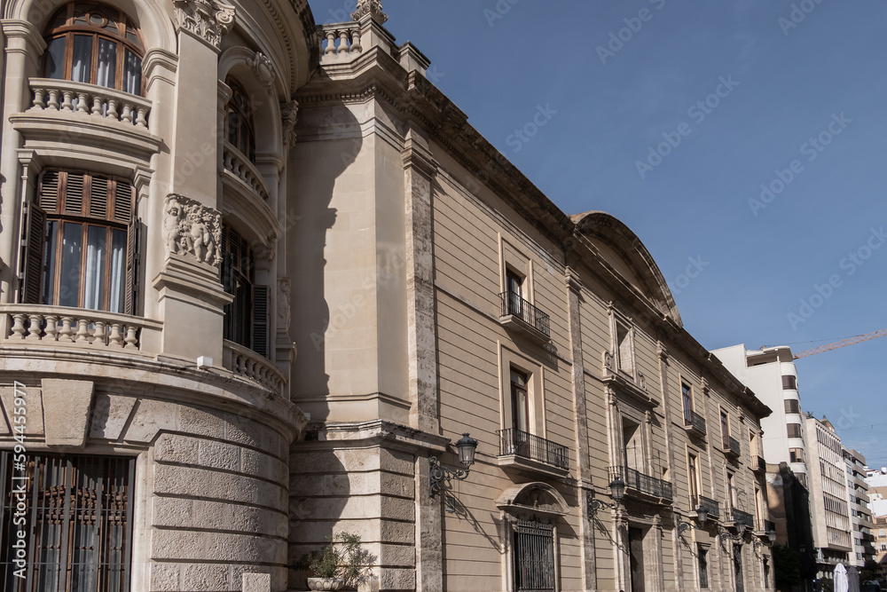Fototapeta premium Valencia City Hall (Ayuntamiento de Valencia) built in an eclectic style in the 18th century is located on Valencia central Plaza del Ayuntamiento. VALENCIA, SPAIN.