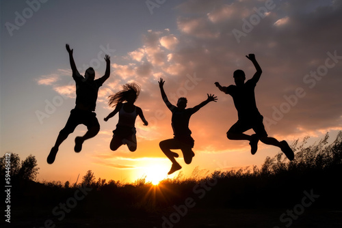 People jumping in mid air in late sunset  high quality generative ai