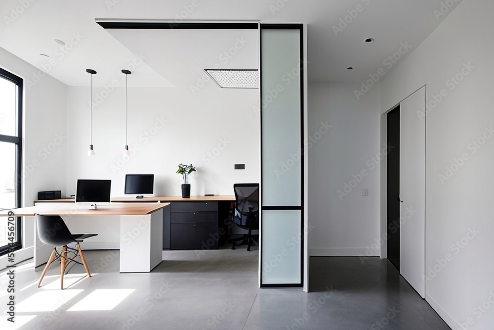 Modern luxury white office, generative ai Modern luxury white office, generative ai