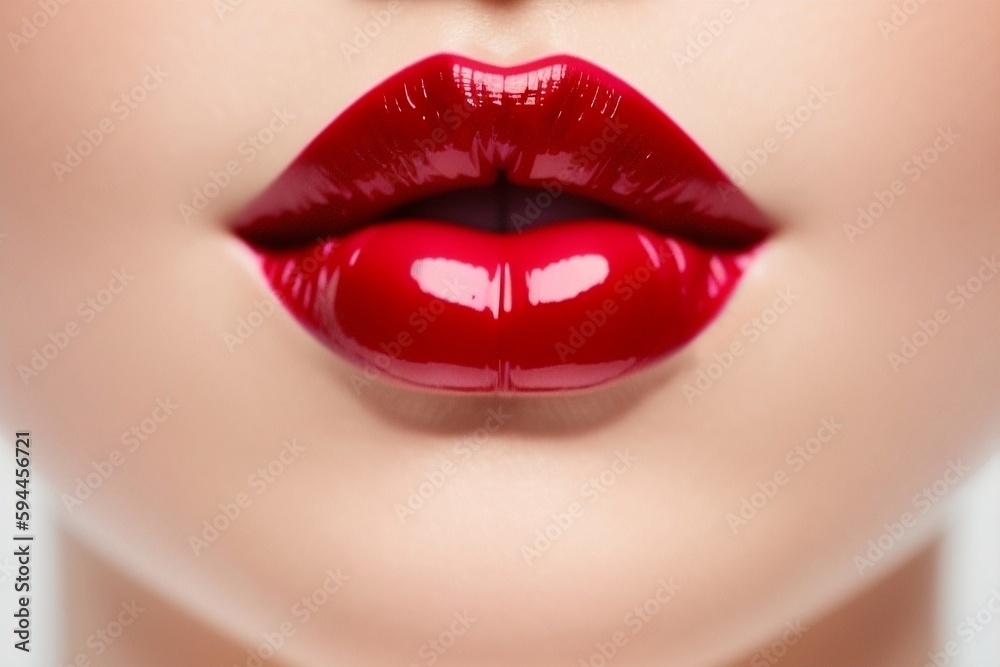 Obraz premium Beautiful woman lips with sexy red lipstick, generative ai