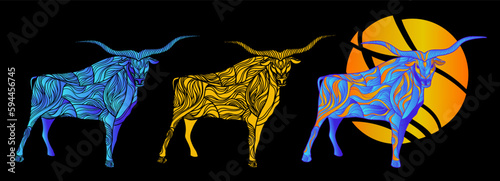 texas longhorn set, colored vector illustration