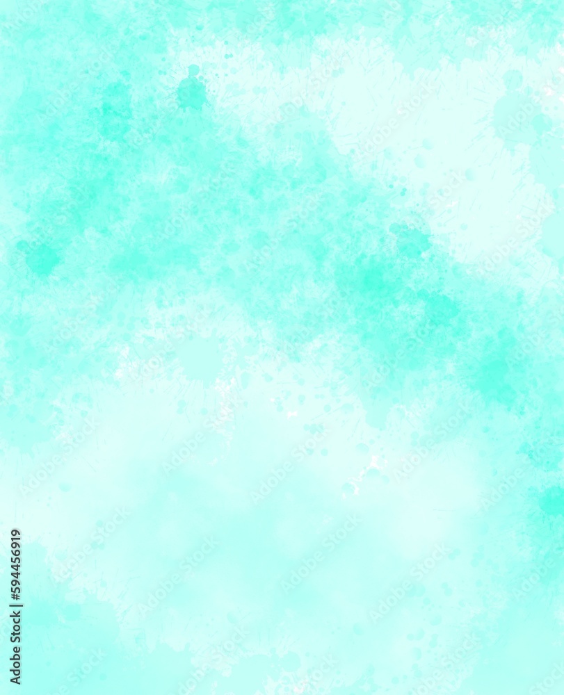 blue azure turquoise watercolor abstract background. Hand drawn texture.
